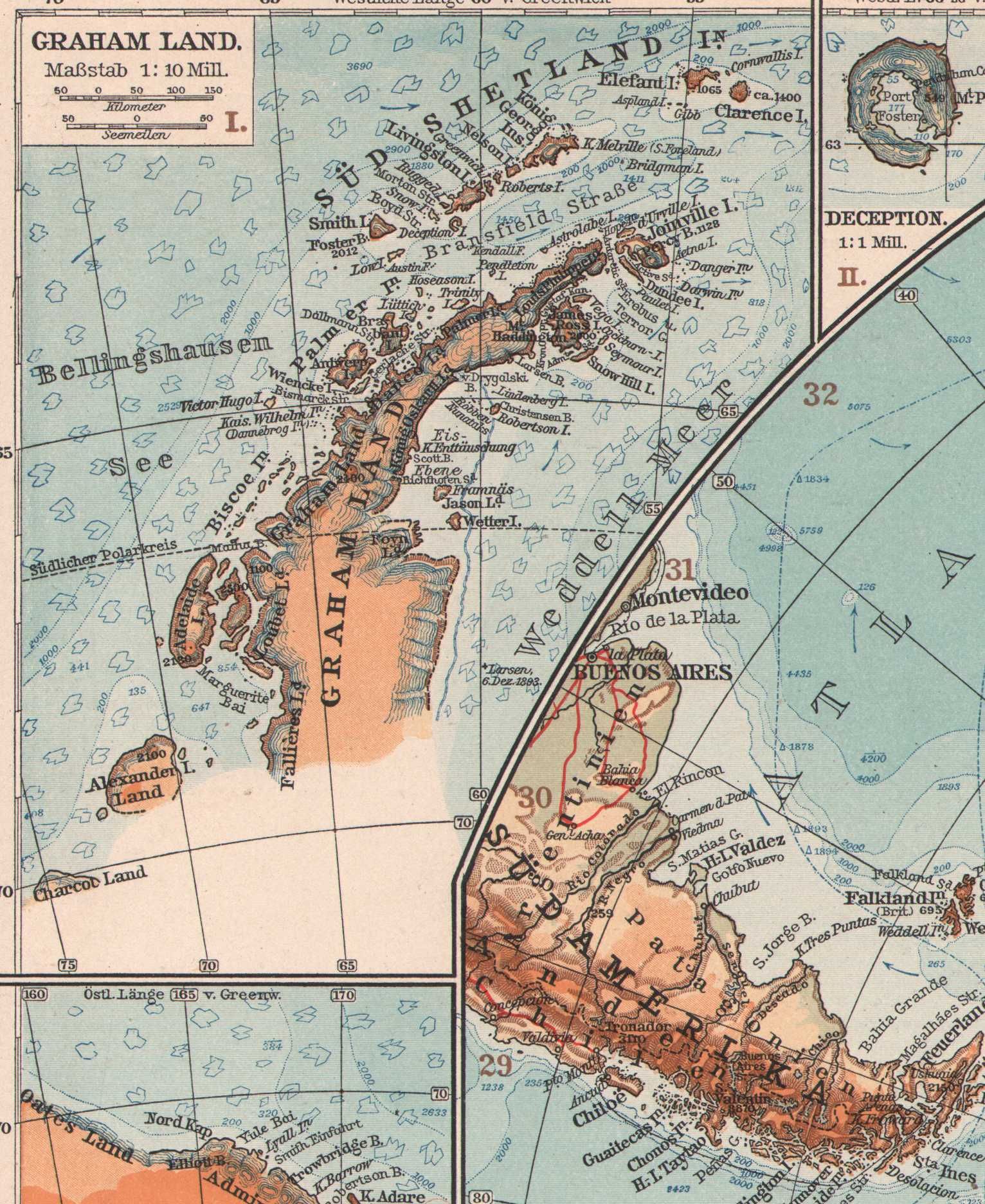 Antarktyda Biegun Pd. Wyprawy polarne duża efektowna mapa 1922 r. aute