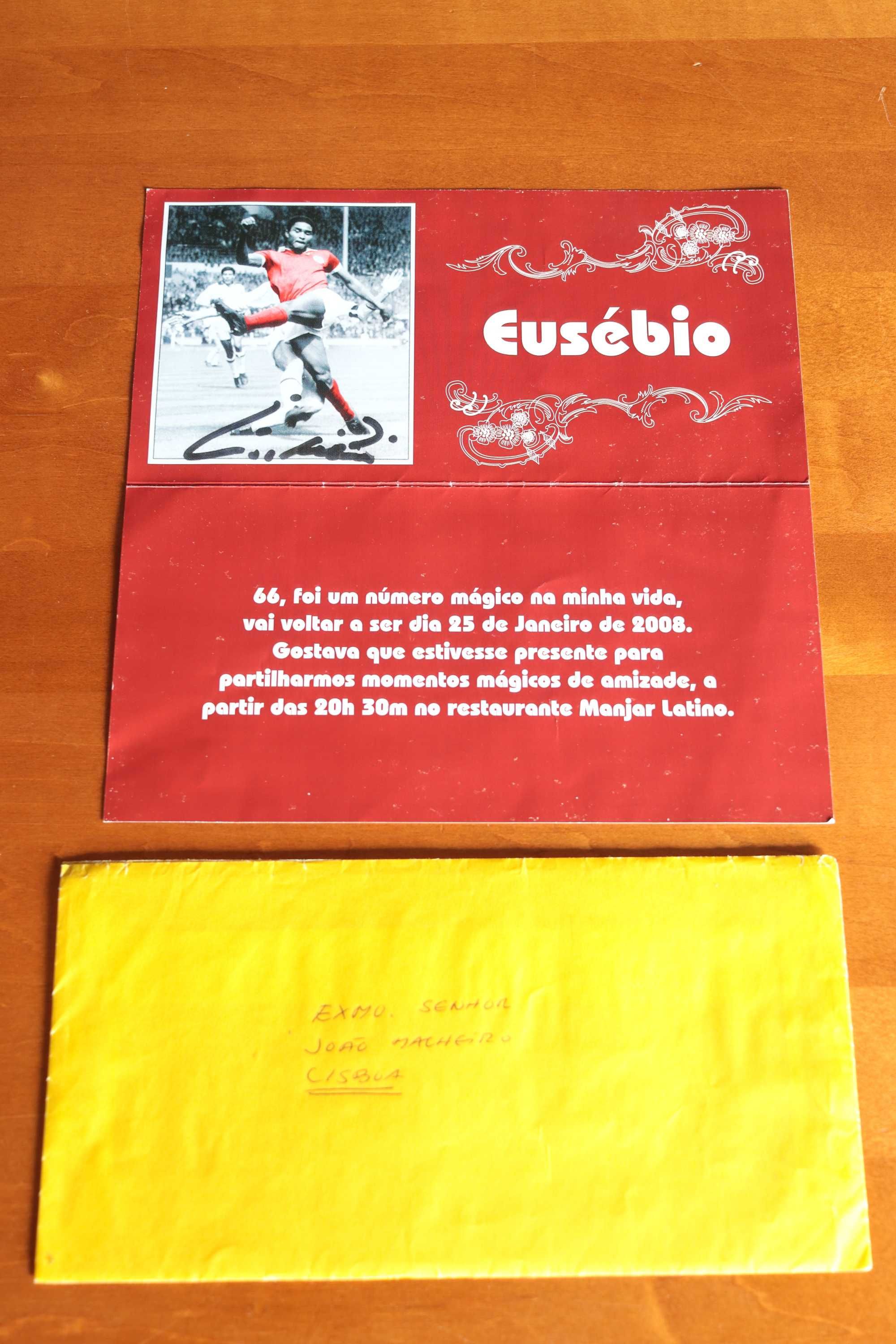 Coleção Eusébio, convite para João Malheiro autografado 66 aniversário