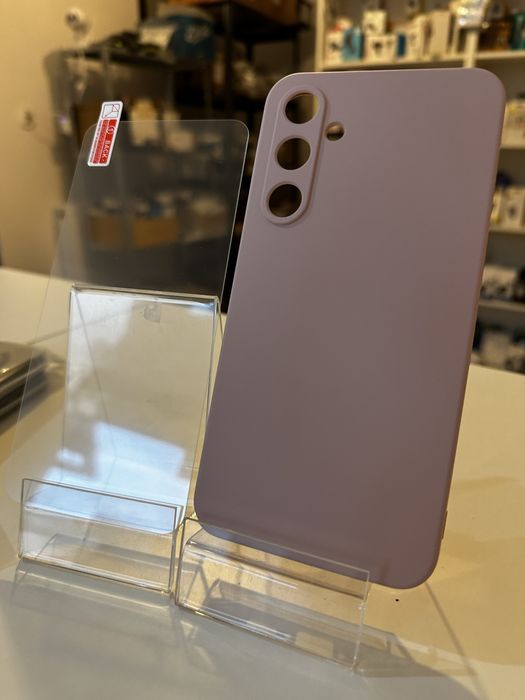 Szkło hartowane i etui pudrowy róż do SAMSUNG A55