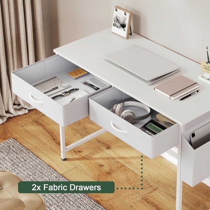 Nowoczesne Białe Biurko do Pracy Nauki Woltu 120x48x75 2 szuflady