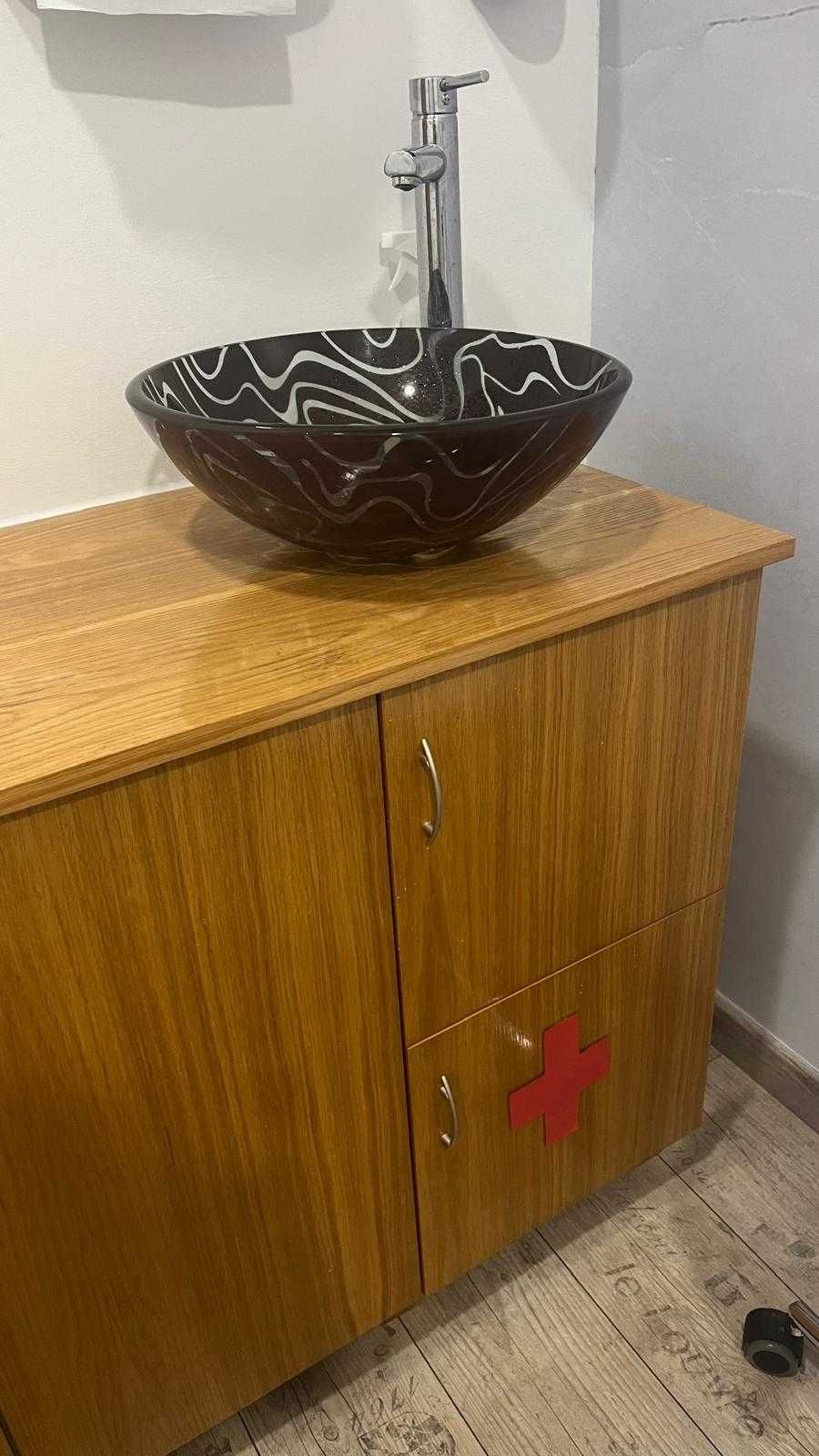 Móvel wc madeira maciça com lavatório em vidro (muito pouco uso)