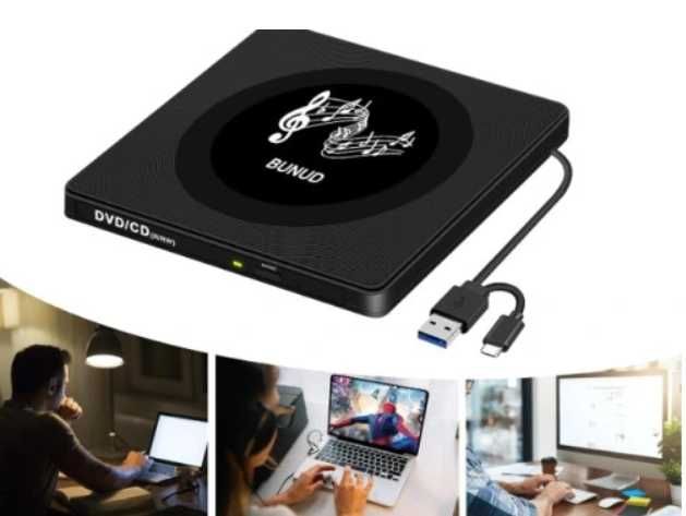 Napęd BUNUD Zewnętrzny CD USB 3.0 Type-C CD/DVD z 2 gniazdami USB CT10