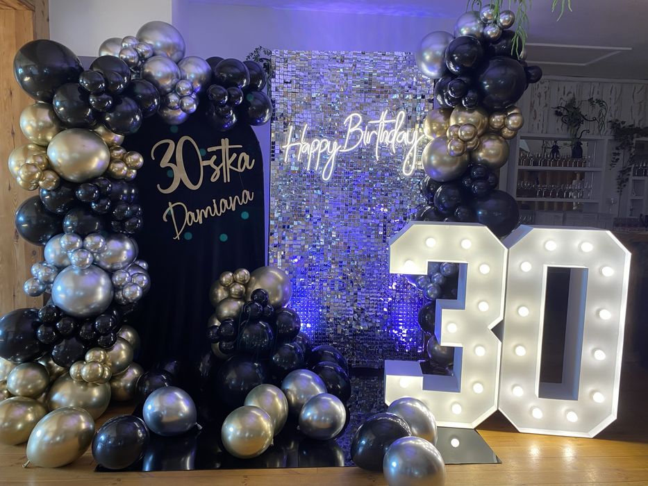 Ścianka cekinowa, led Happy Birthday i inne, wynajem