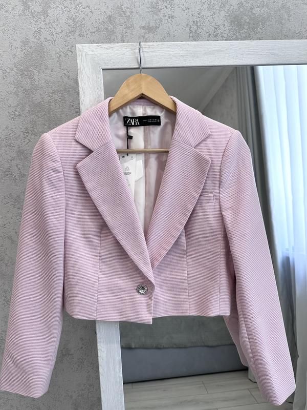 Укорочений літній піджак zara рожевий