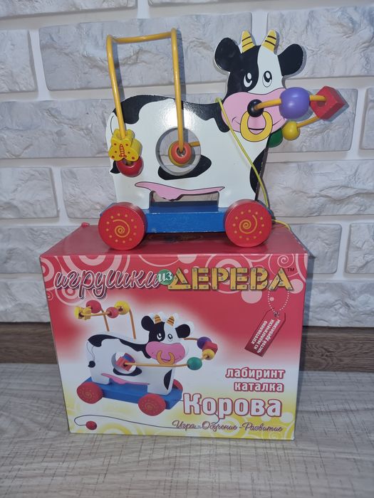 Пирамидка+ коровка-каталка из дерева