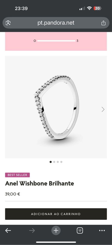 Vende-se conjunto aneis Pandora em Prata