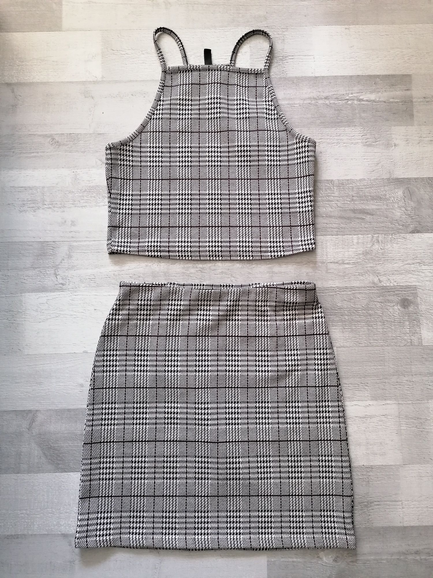 Komplet zestaw w kratę kratkę spódniczka h&m vintage święta XS S