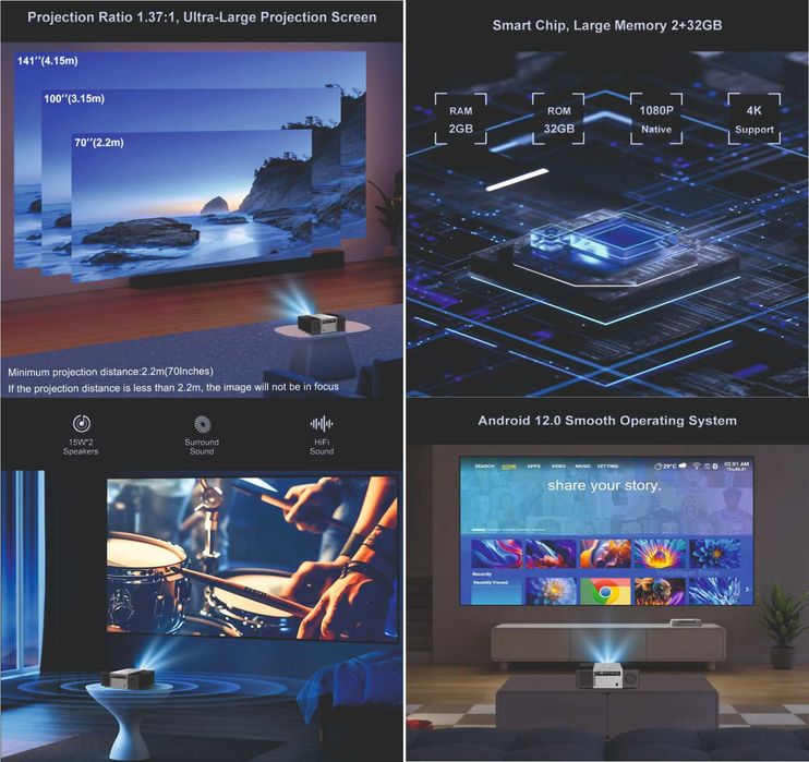 Проектор Touyinger Q11W Ultra Full HD Android 2000Ansi