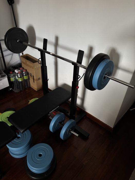 Conjunto Set Musculação Halteres Discos Pesos Barra Decathlon