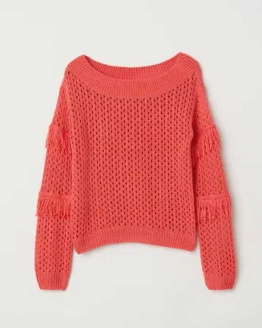 H&M sweter koralowy frędzle rozm.S NOWY