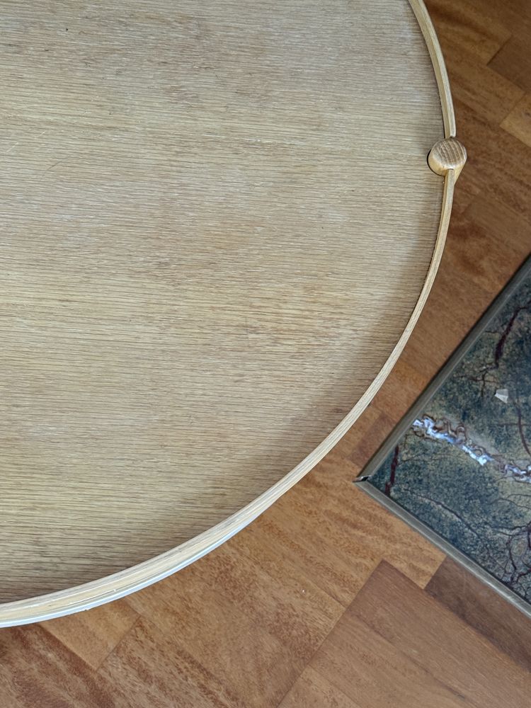 Stolik kawowy drewniany japandi okrągł designer ratan minimalistyc