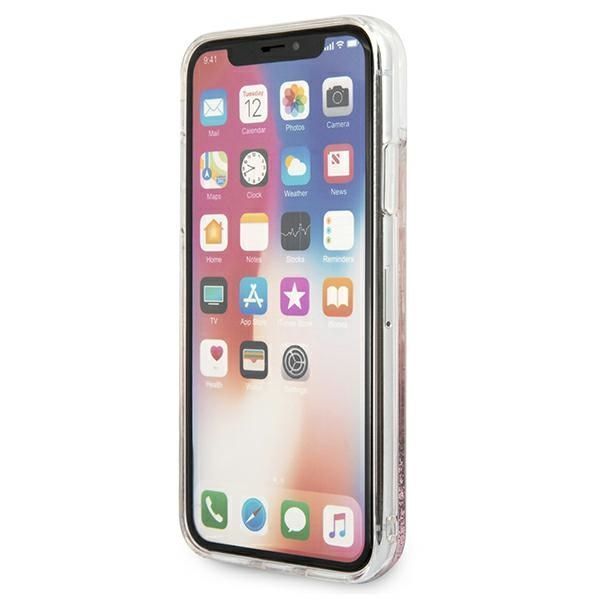 Etui Karl Lagerfeld do iPhone X/Xs różowo-złote z brokatowym podpisem