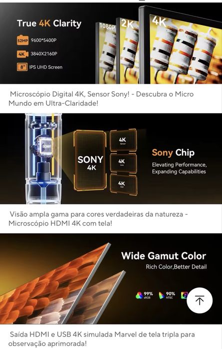 Microscópio Digital 4K chip SONY 2000x