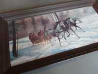 Obraz w ramie konie bryczka zima przejażdżka bryczką - Kagart