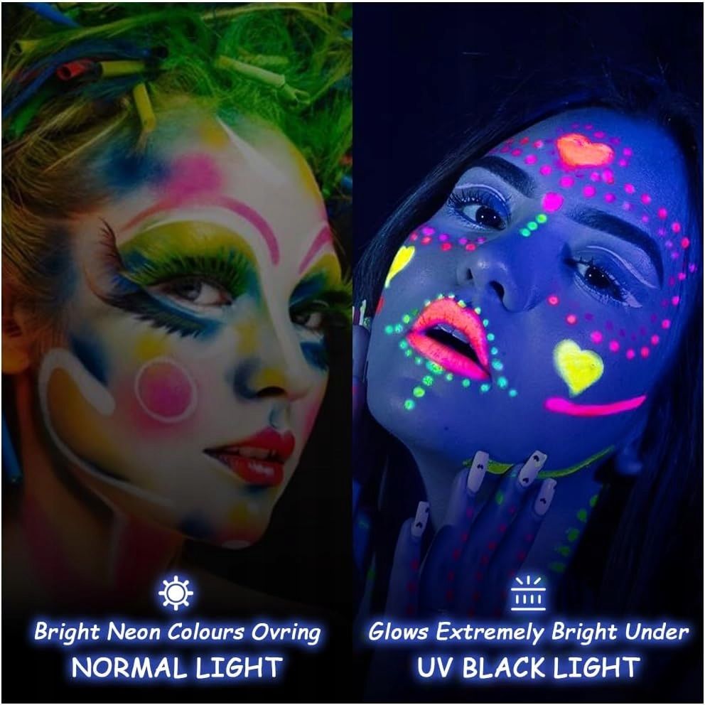 Farby Do Twarzy Ciała Świecące W Uv 6X10Ml Tuby Ultrafiolecie Farbki