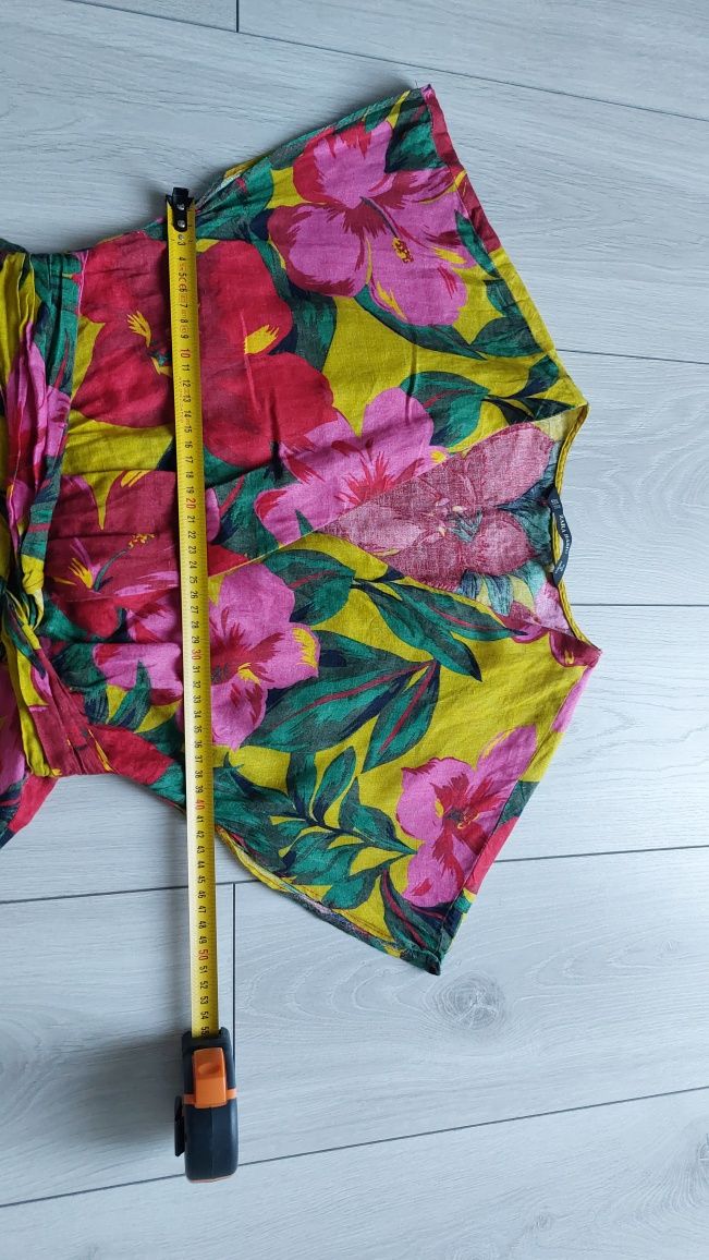 Lniana sukienka mini Zara XS, 100% len sukienka w kwiaty