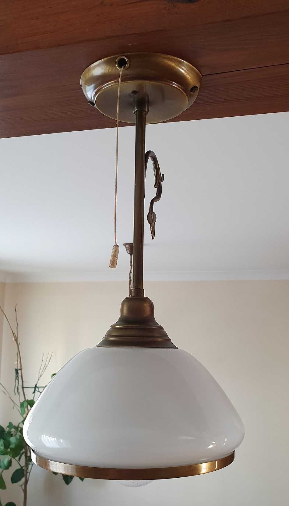 Klasyczna lampa wisząca, mosiądz/patyna. Komplet 4 szt.