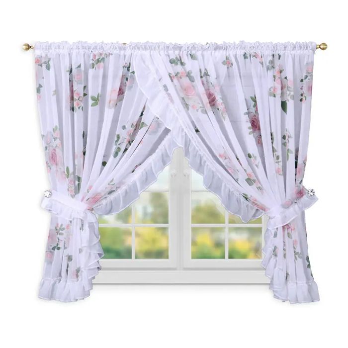 Gotowa firana z etaminy w kwiaty 160x300