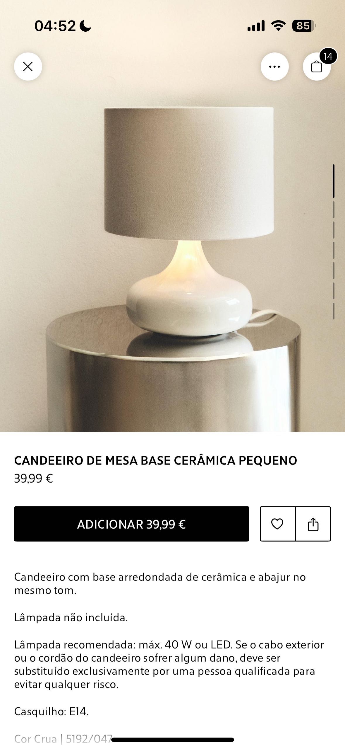 Base candeeiros mesa cabeceira Zara Home
