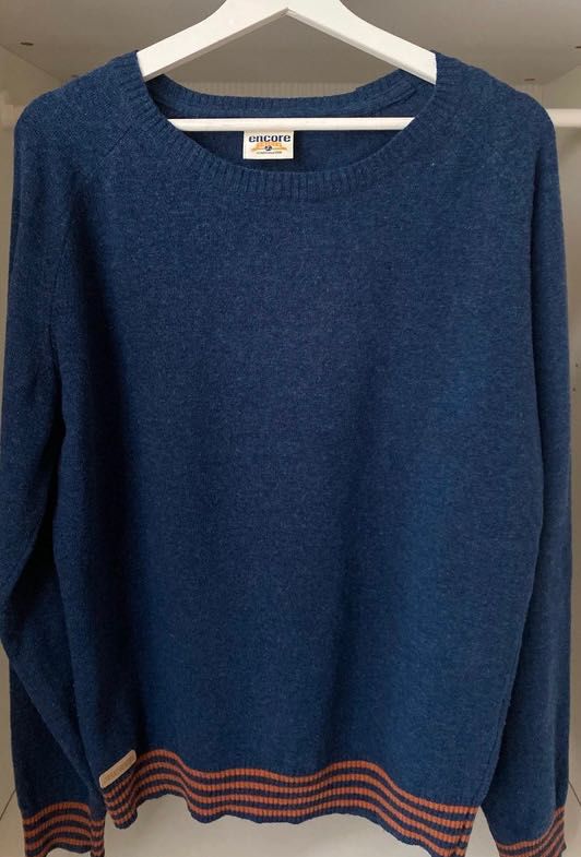 Encore Sweden Męski granatowy sweter wool lambswool wełna jagnięca