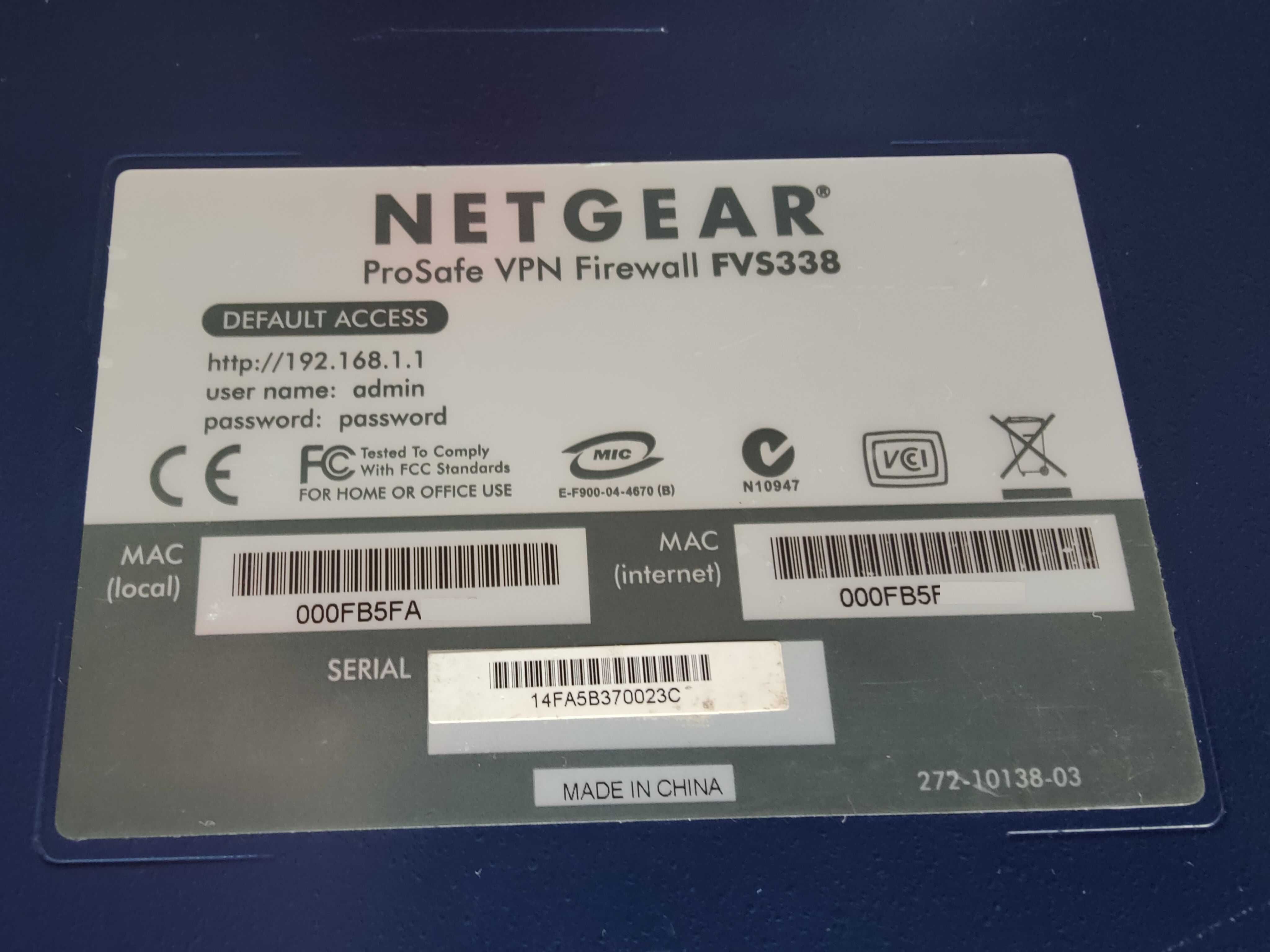 Router NETGEAR FVS338 ProSafe VPN Firewall 50
