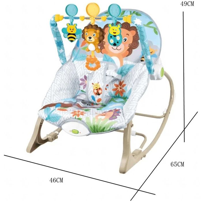 Leżaczek bujaczek dla dzieci niemowląt niebieski grzechotki wibracje