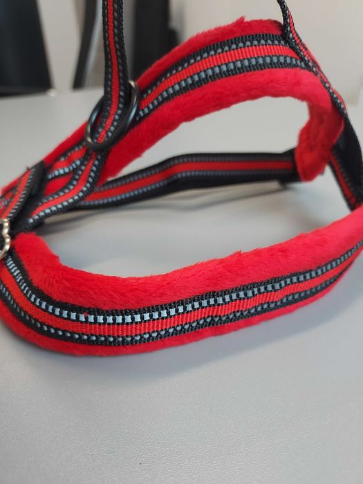 Szelki i smycz odblaskowa dla psa kota S czerwone miękkie dł. 147cm