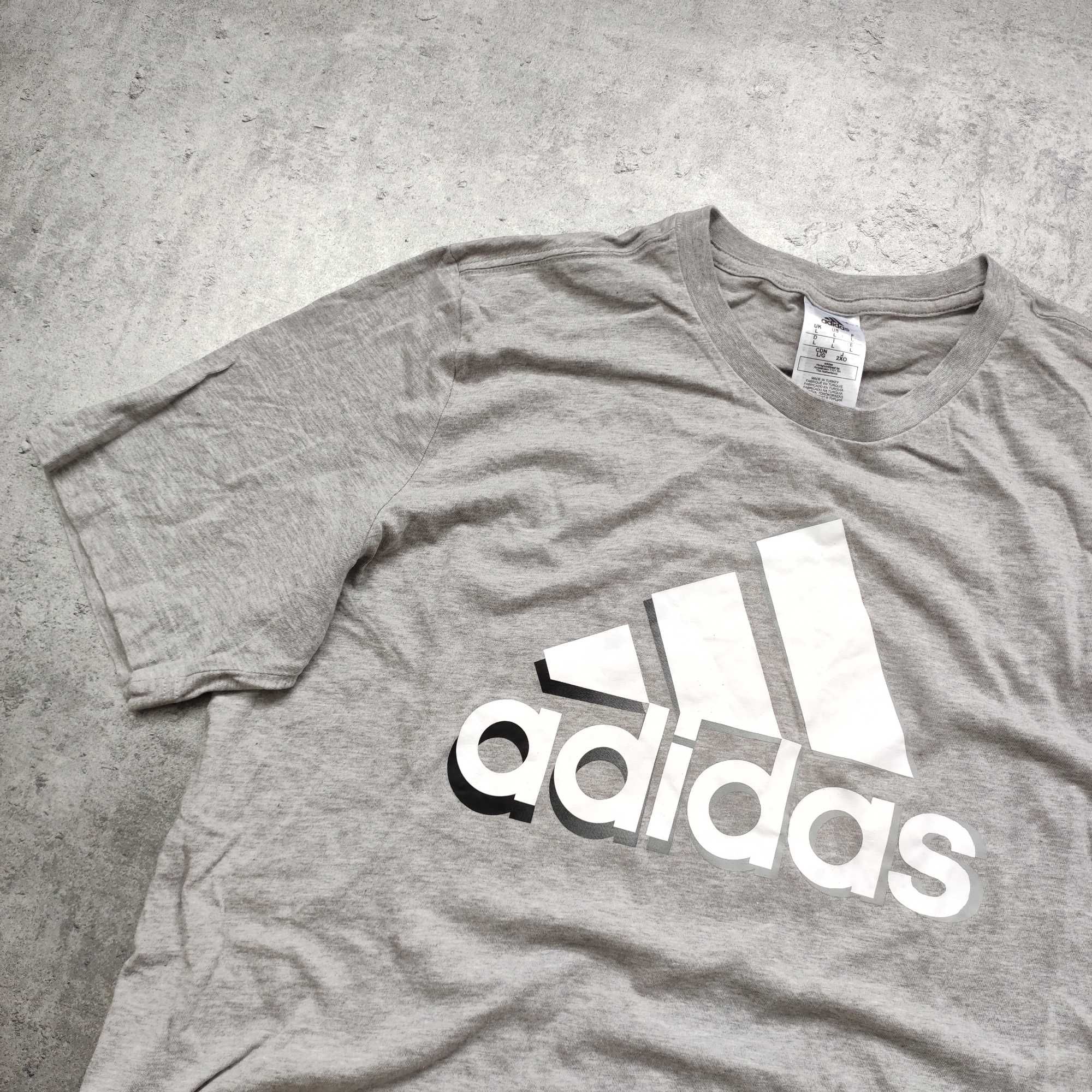 MĘSKA Koszulka Bawełna PREMIUM Adidas Duże Logo Szara Sport Casualowa