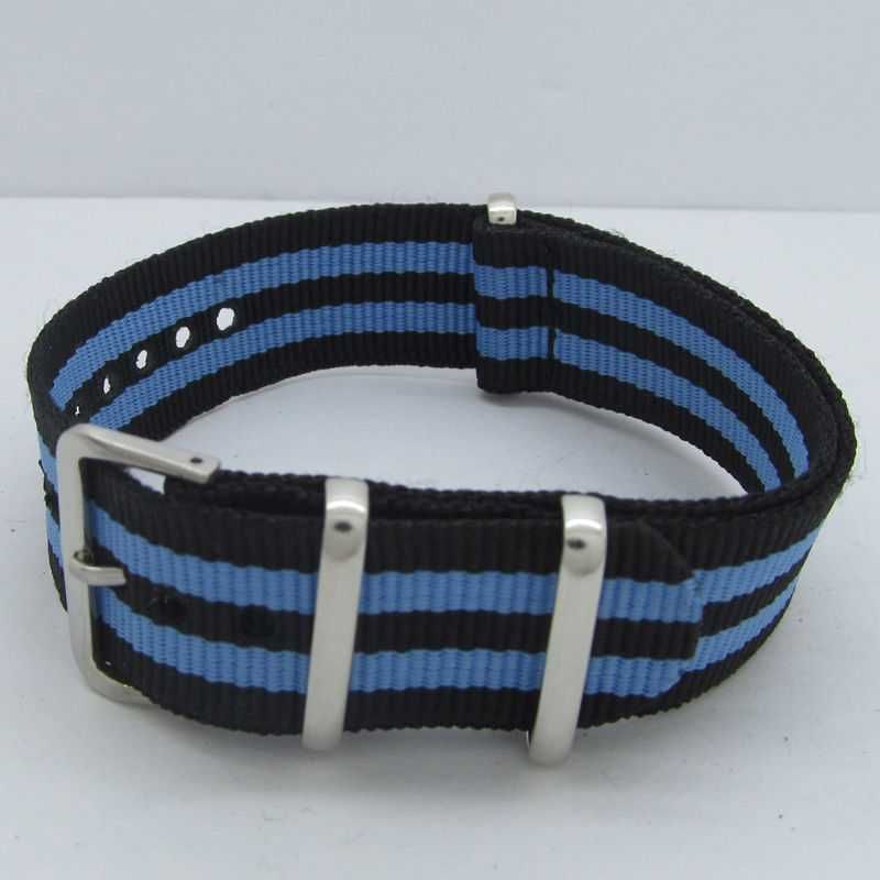 Pasek NATO do zegarka 22mm nylonowy strap czarno niebieski