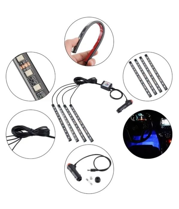 LED RGB стрічка в авто з мікрофоном і пультом | Підсвічува