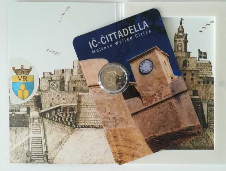malta 2024 conjunto 2 coincard 2€ abelha maltesa e muralhas citadella