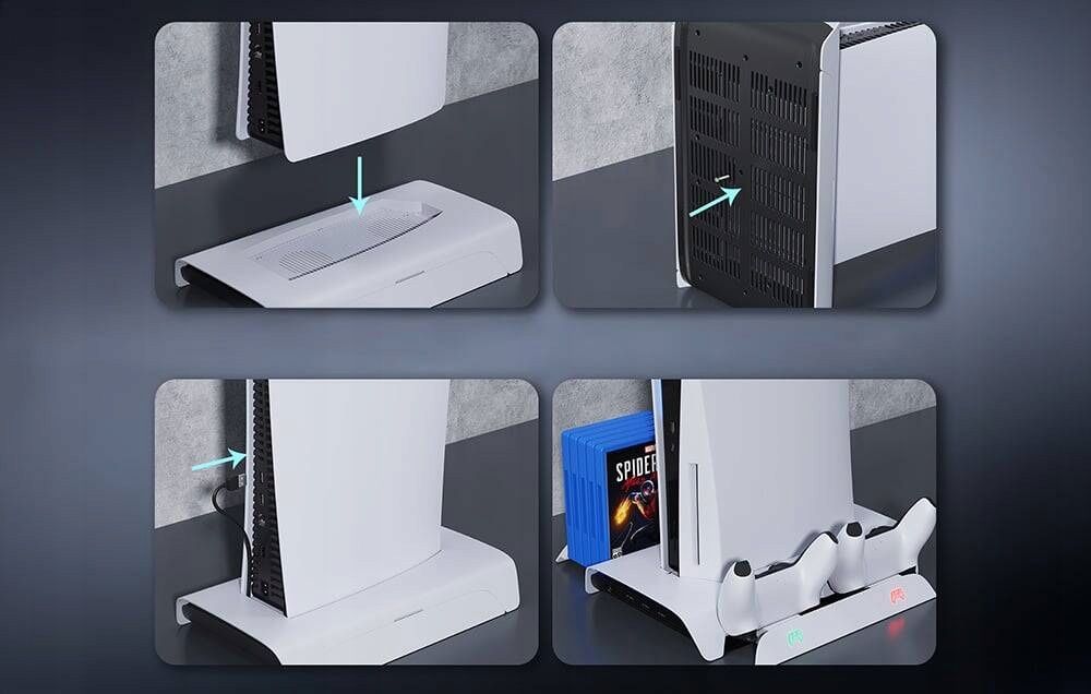 Podstawka Chłodząca Do PS5 Stacja Ładująca Pady Stojak Na Konsole RGB