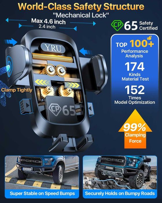 Uchwyt Samochodowy na telefon YRU, Wojskowa Wytrzymałość, mocne Ssanie