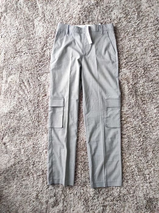 Nowe spodnie materiałowe szare bojówki szerokie wysoki stan cargo 36