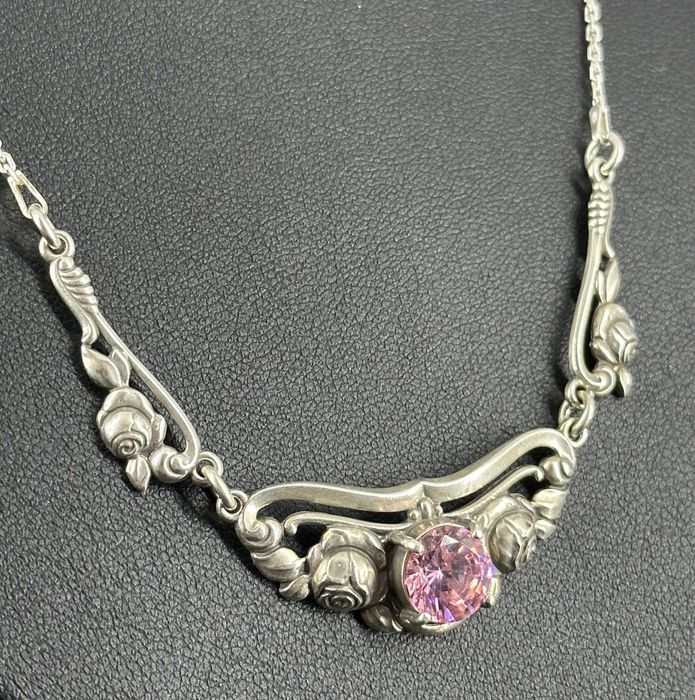 Srebro - Srebrny naszyjnik z Różowym Turmalinem - srebro próba 925
