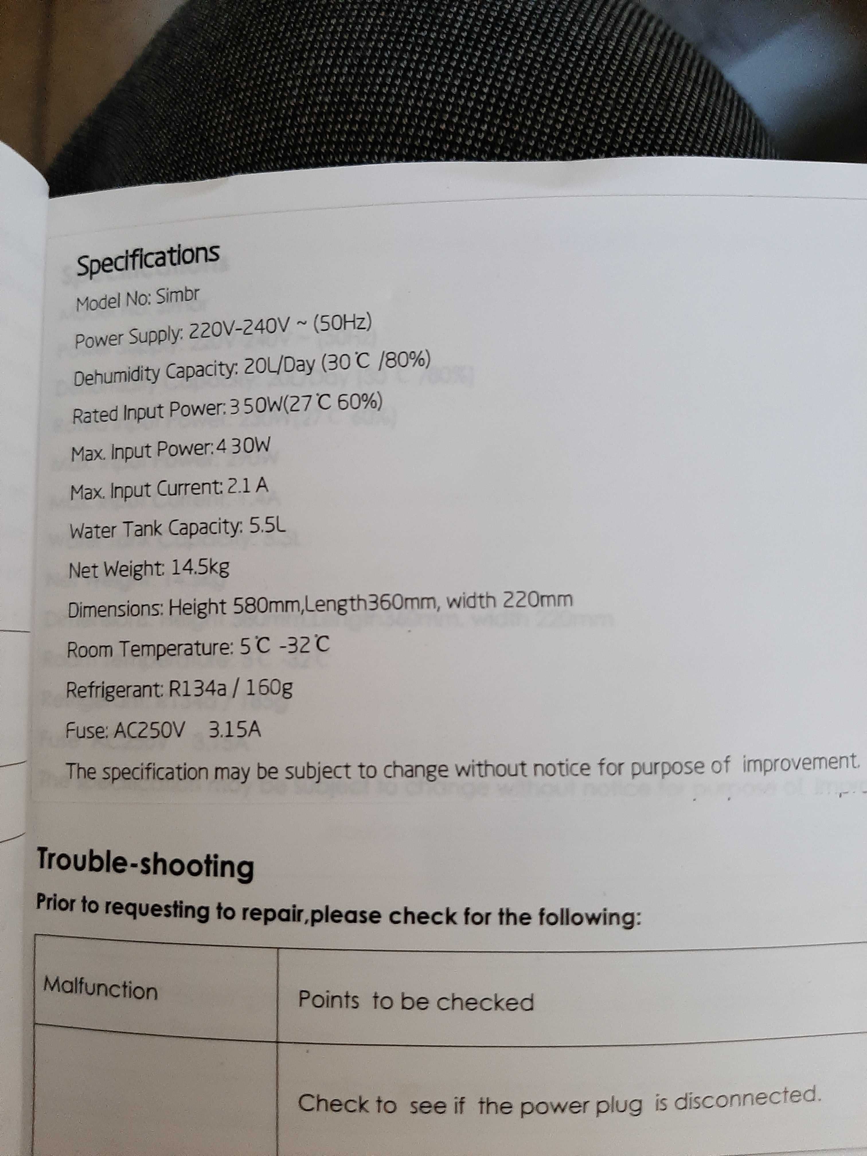 Osuszacz powietrza Simbr uszkodzony