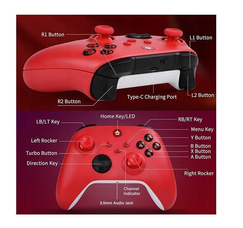 Lampelc Pad bezprzewodowy Xbox Series X&S/One/Elite/Win7/8/10/11 Red