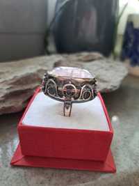 Srebrny pierścionek z kwarcem różowym autorski srebro