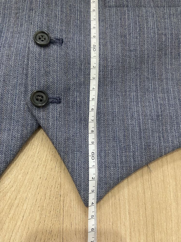 Niebieska S męska kamizelka garniturowa elegancka na guziki Vintage