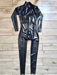 736/ Czarny M ODRĘKI LATEX CHLOROWANY Kombinezon pierś zamki catsuit