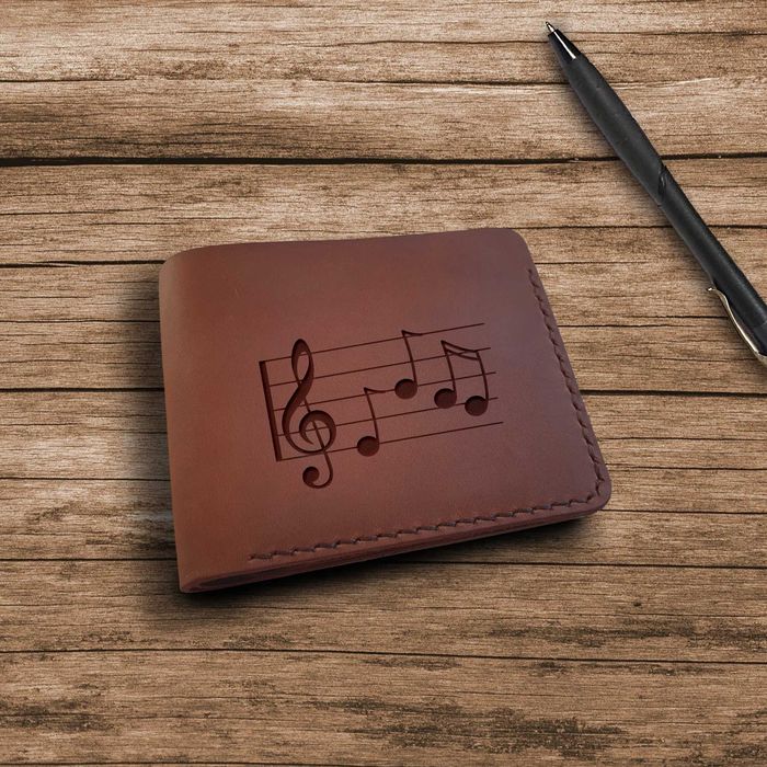 Prezent dla muzyka Portfel męski skórzany z grawerem ręcznie robiony