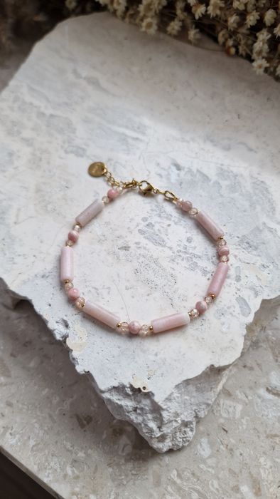 Bransoletka z różowego opalu opal peruwiański rodochrozyt stal