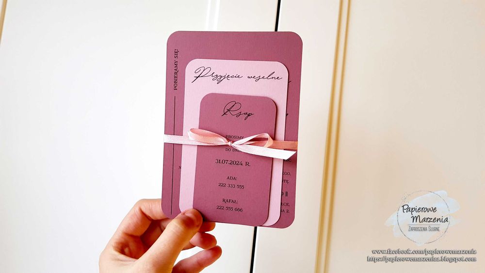 Zaproszenie ślubne z serii JEDNOKARTKOWE model 2 c: zaokrąglone karty