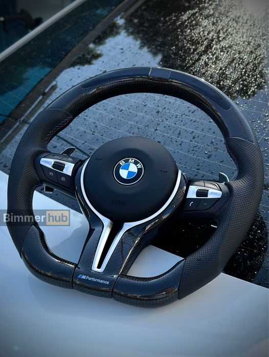 М руль карбон скошеный + LED  BMW x5 f10 f15 f25 f30 f32 f20 f22 f01