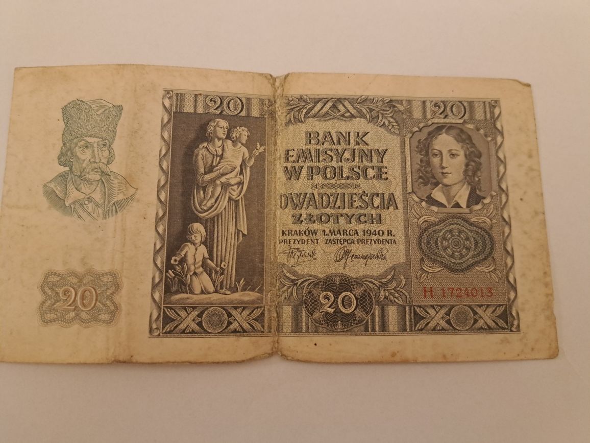 Banknot Dwadzieścia Złotych Bank Emisyjny W Polsce Kraków 1 Marca 1940