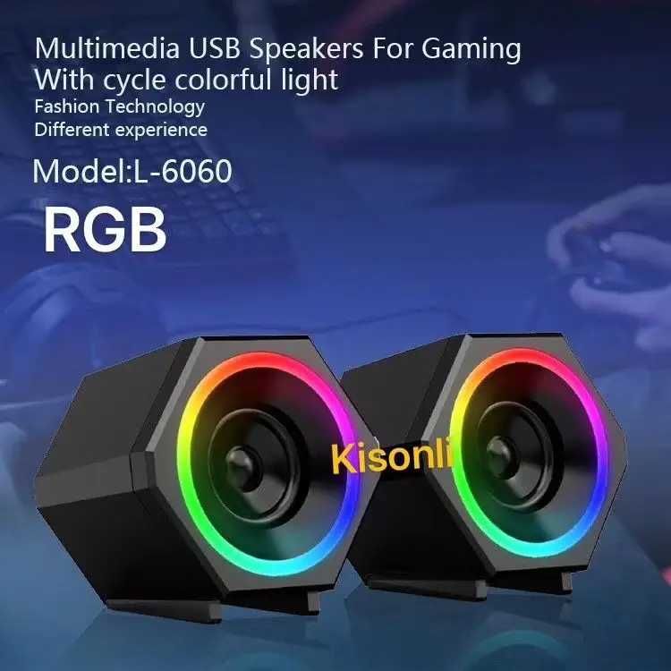 Колонки 2.0 Kisonli L-6060 для ПК и ноутбука, USB + 3.5mm с подсветкой