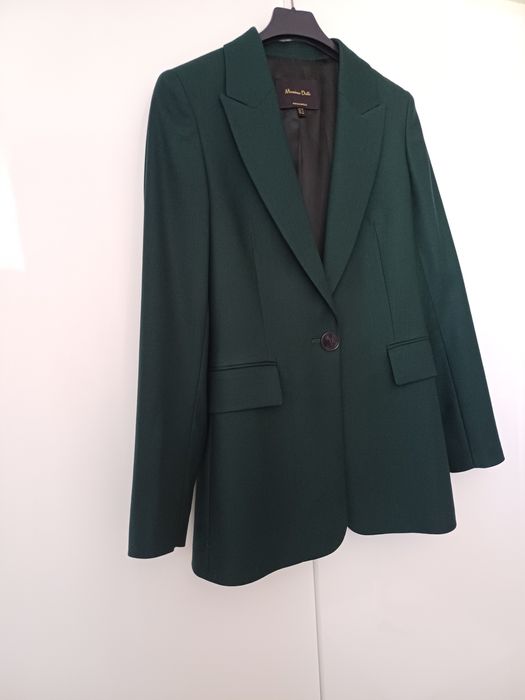 Massimo Dutti wełniana marynarka na jeden guzik 100% wełna zieleń