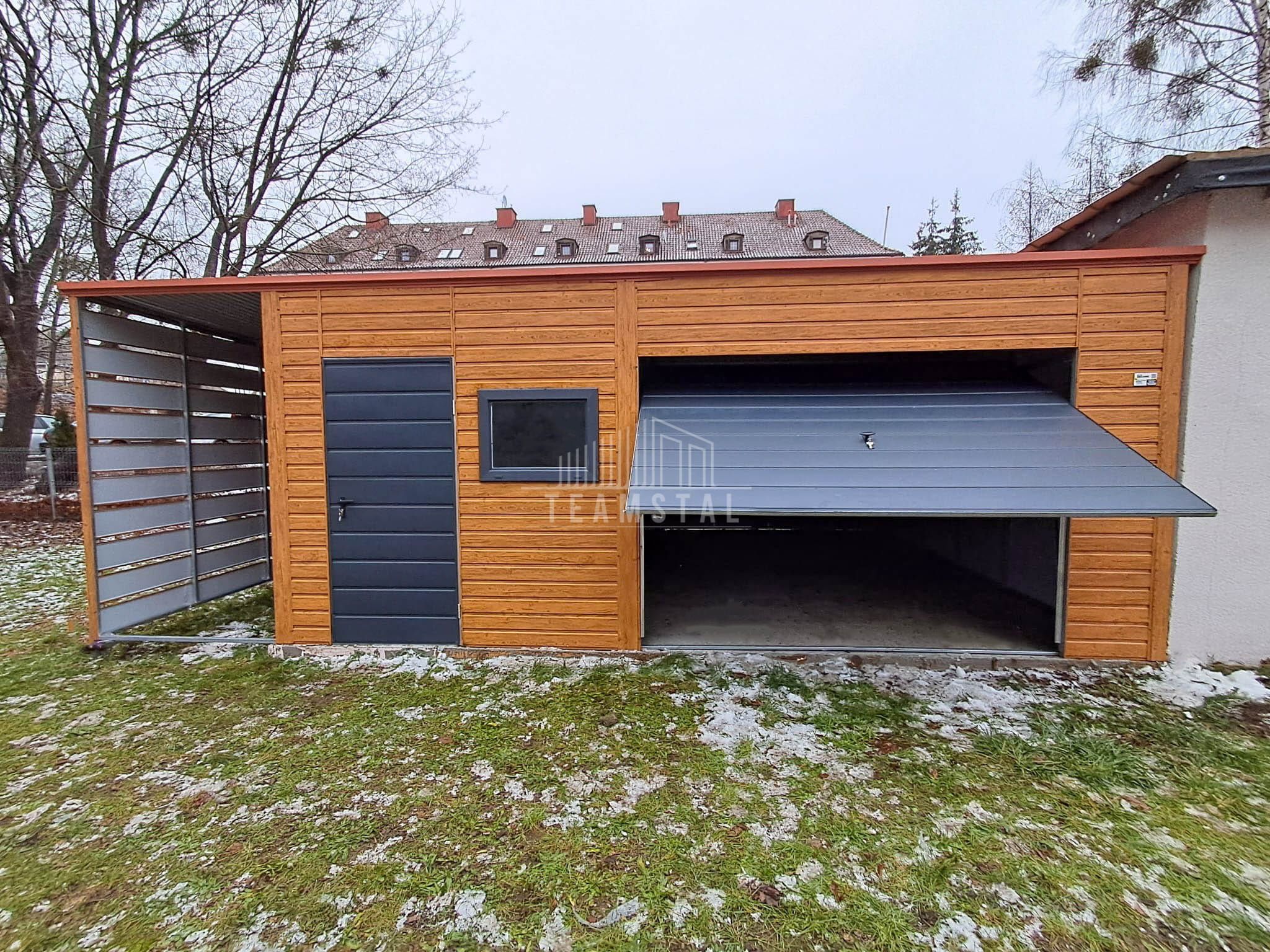 Garaż blaszany 6x6m Wiata 1,5m Brama uchylna drzwi okno dach  TS1051