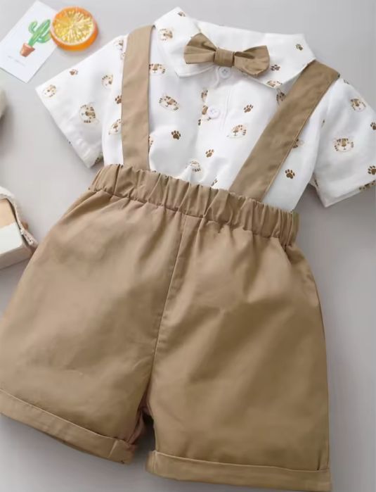 Śliczny komplet 2 częściowy chłopiec chrzest lato rozm 62-68