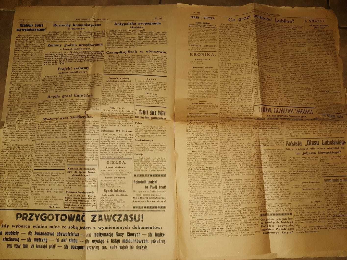 Okazja! Dziennik, Zemja Lubelska,,14 czerwca 1927 r +,,Głos Lubelski,,